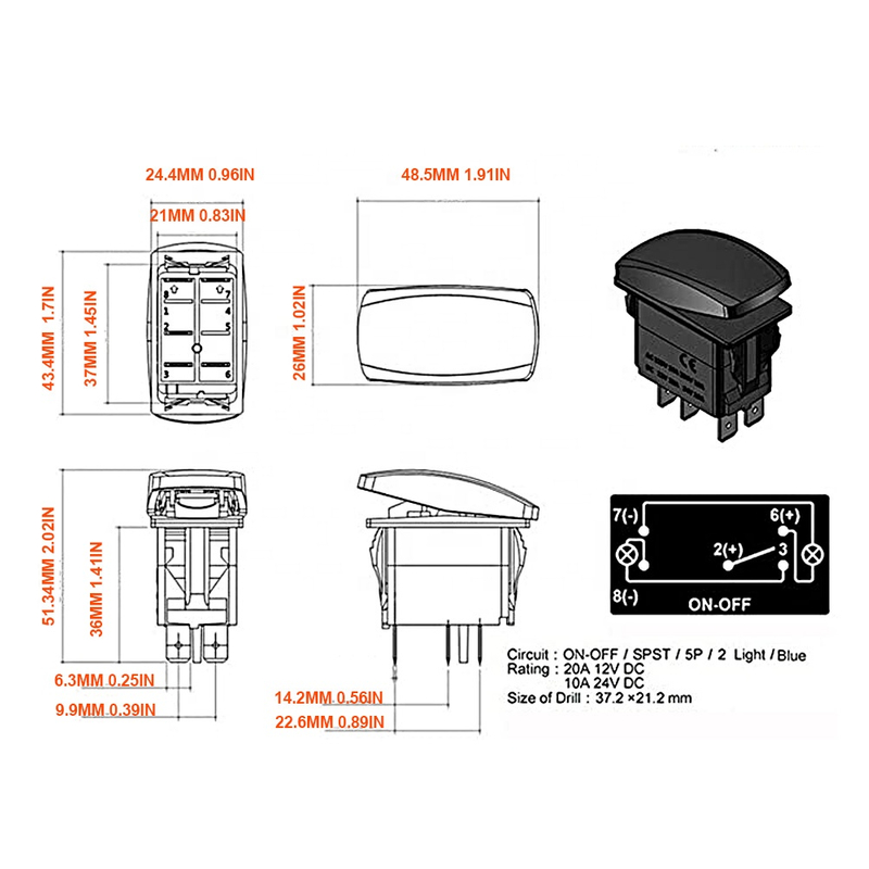 Custom Pattern 2 Lens 5 Pin Marine RV Laser Etching Carling Style
