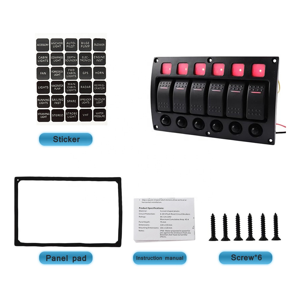 6 Gang Rocker Switch Panel with Overload Protector Buy 6 Gang Rocker