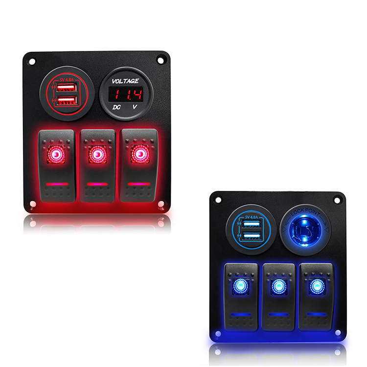 3 Gang 2 Hole Combine Blue/Red Led Rocker Switch Panel - Buy 3 Gang ...