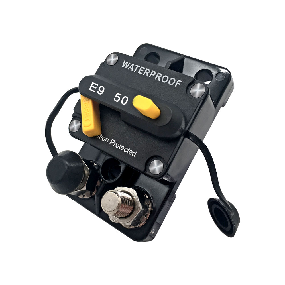 thumbnail interactive-video image 1 of BUSS 50 Amp DC Circuit Breaker – Waterproof Marine Grade, Manual Reset, 25550 1 of 6