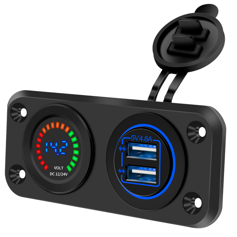 Amomd 12v/24v Dual USB Car Charger Color Screen Low Voltage Warning