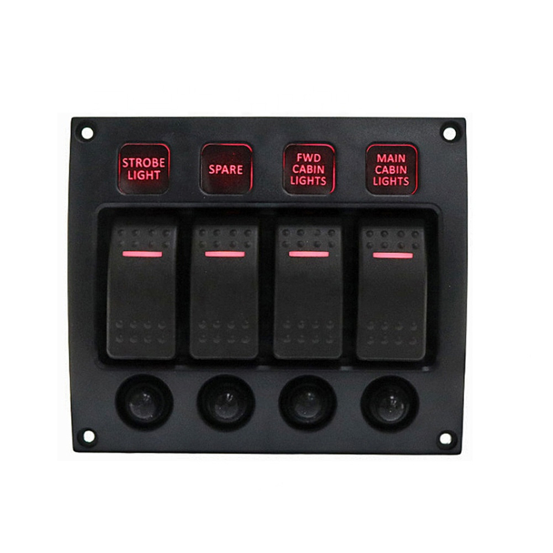 Wholesale 4 Gang 12V Rocker Switch Panel with Push Button Reset Circuit